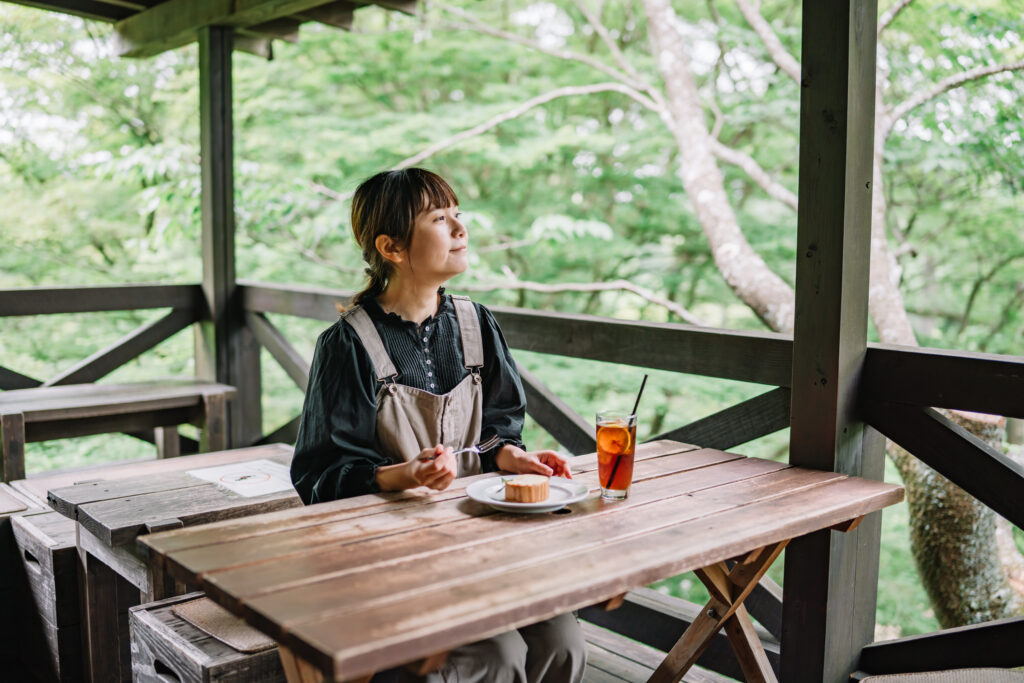 六甲高山植物園の山小屋カフェ「エーデルワイス」のテラス